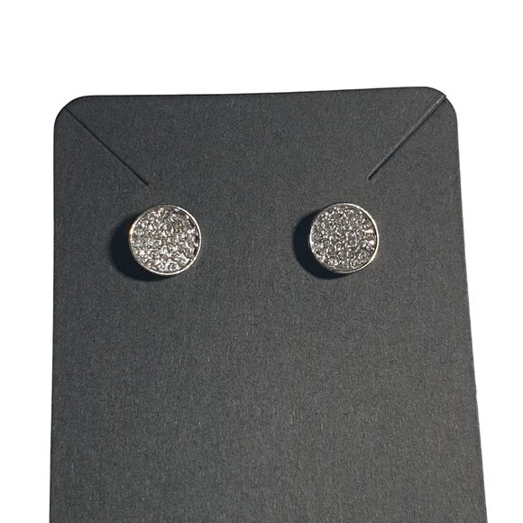 Round Silver Rhinestone Stud Earrings Elegant Design For Women Jewelry Gift Mom - Picture 2 of 4